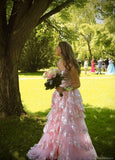 Elegant Ball Gown Sweetheart With Lace Strap Blush Pink Long Pleated Ruffles Slit Prom Dresses Vestidos De Dia HZ0311