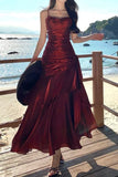 Elegant And Chic Asymmetrical Ruffle Cami Dresses Fashion Women Plain Party Prom Evening Modest Birthday Wedding Guest Dress HZ0311