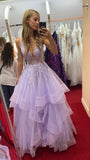 Modest Ball Gown Spaghetti Strap Lilac Lace Tulle Prom Dresses Long Sweet 16 Birthday Party Dress Evening Dresses HZ0311
