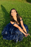 Special Ball Gown Sweetheart Strap Dark Navy Blue Lace With High Slit Sleeveless Long Prom Dresses Inspo Prom Gown HZ0311